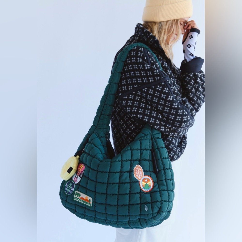 FP Movement by Free People Teal Quilted Patchwork Hobo Tote